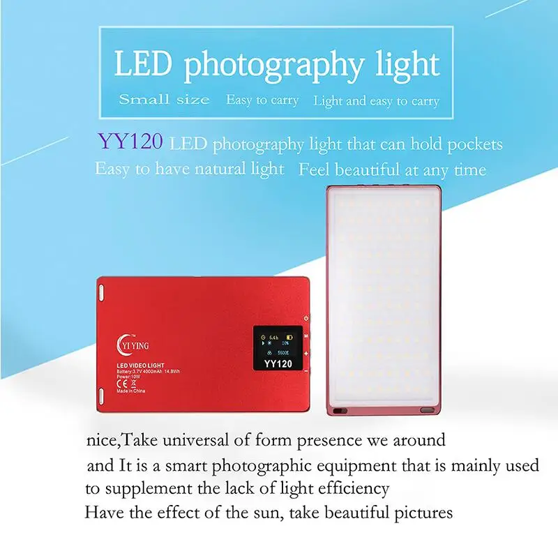 Yi Ying YY120 Fotografie Lumina 120 Video cu LED-uri Lumini de Studio Lampă de panou 3300-5600K reglabil pentru Vlogging aparat Foto DSLR DV Video