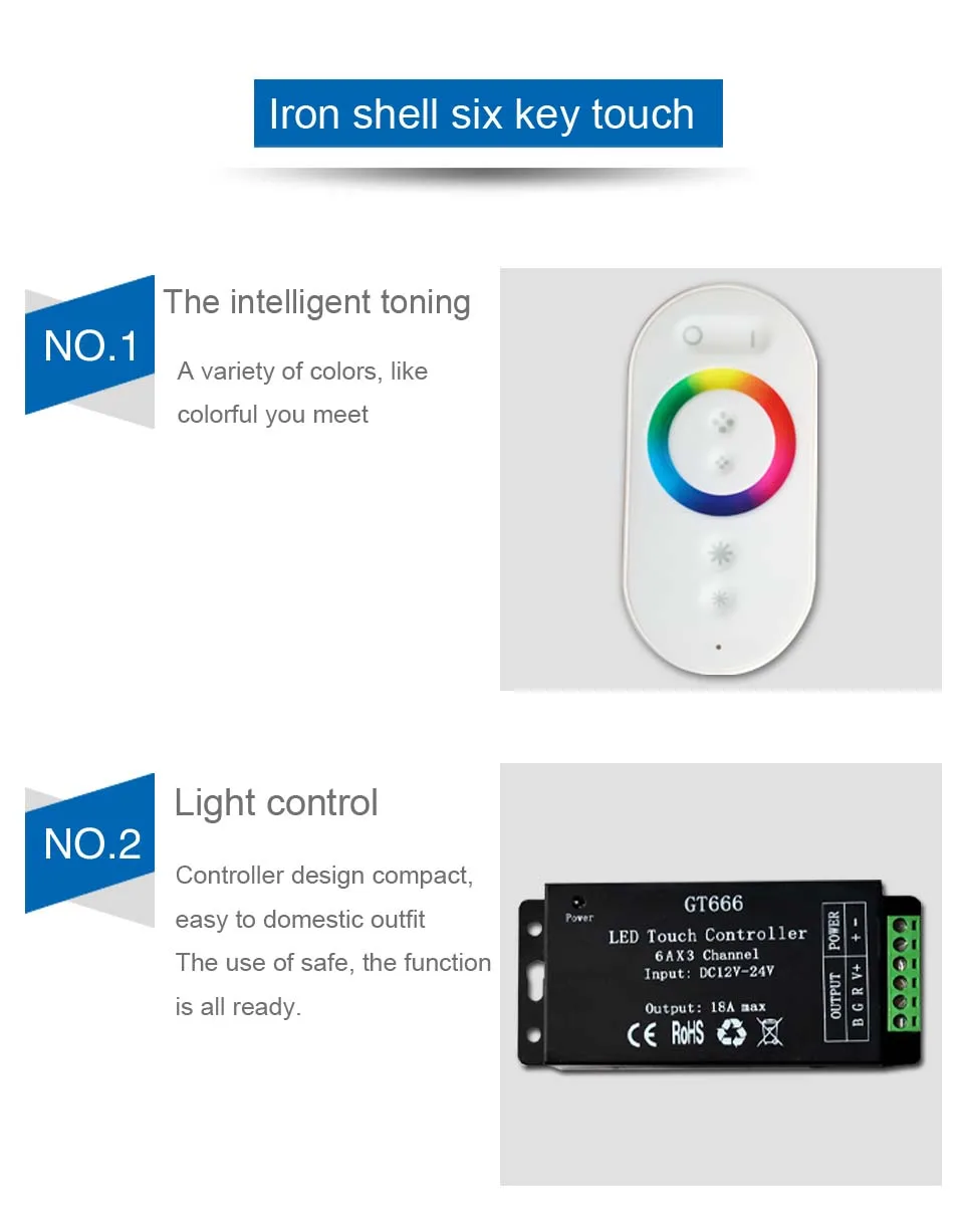 [Șapte Neon]transport Gratuit 6keys 7colors 6A*3channels 12V 216W RGB LED Strip/lampa RF touch telecomanda