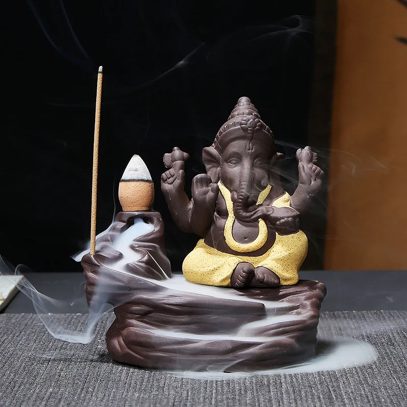 Elefant Ganesha Dumnezeu curgerea Înapoi cădelnița Lut Violet Budist Home Decor Arzător de Tămâie Lut Ceai de Companie Budda decorativo en-gros