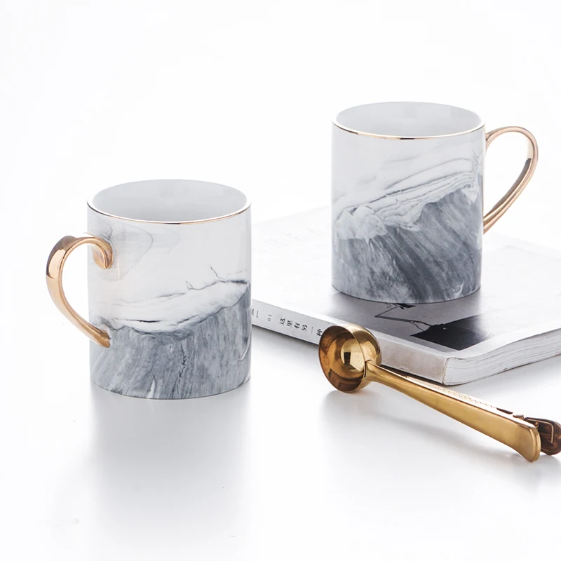 Nordic Marmură Cana de Cafea cu Glod se Ocupe de Ceramică Ceai Lapte Cana de Apa Roz Gri Cadou pentru Fata 400ml