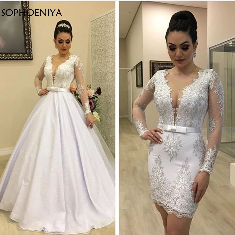 New Sosire Alb rochie de Bal rochii de mireasa cu maneci Lungi 2020 Vestido de noiva halat mariage Ieftine plivitul rochie de rochie de mireasa