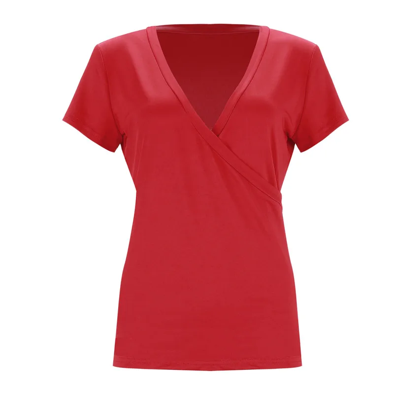 Femei Vara T-Shirt Sross Design Sexy V-Neck Short Sleeve Culoare Solidă Top Office Lady Marirea Sanilor Slim Top