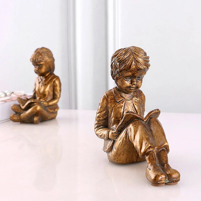 Strongwell Europene Retro Lectură Fată Băiat Sculptura Bookend Birou, Cameră Decor Rasina De Artizanat Carte Stea Acasă Decorare Cadouri