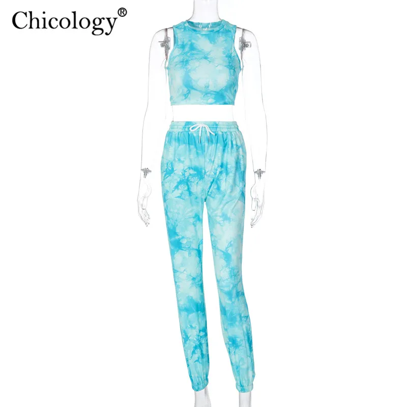 Chicology tie dye moda sport 2 set de două piese culturilor rezervor de top pantaloni jogger femei 2020 toamna iarna haine sexy streetwear