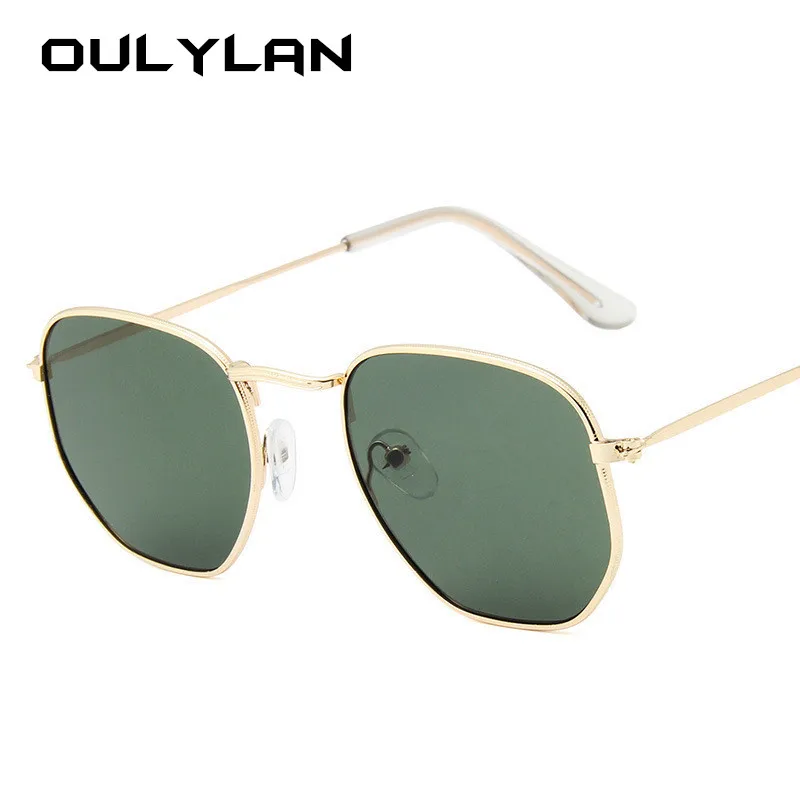 Oulylan Poligon ochelari de Soare Femei Vintage Marca Cadru Mic de Metal Ochelari de Soare Nuante Bărbați UV400 Obiectiv Clar ochelari de soare Ochelari de sex Feminin