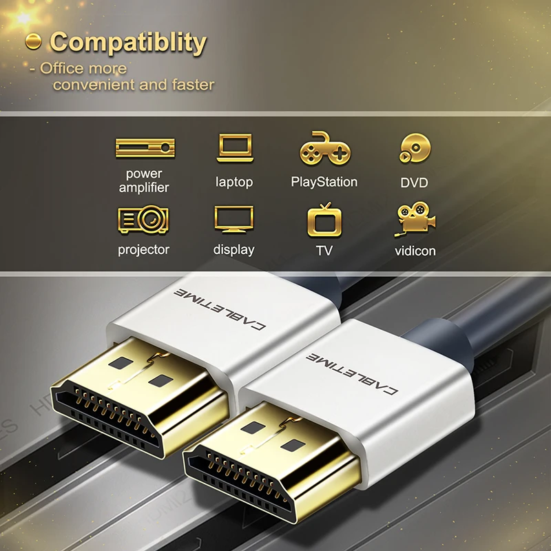 CABLETIME Cablu HDMI 2.0 M/M din Aliaj de Zinc HDMI la HDMI 2k*4k Slim HDMI, Cablu pentru TV, Laptop, Proiector, PS3, PS4 Cablu C124