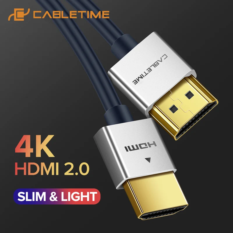 CABLETIME Cablu HDMI 2.0 M/M din Aliaj de Zinc HDMI la HDMI 2k*4k Slim HDMI, Cablu pentru TV, Laptop, Proiector, PS3, PS4 Cablu C124