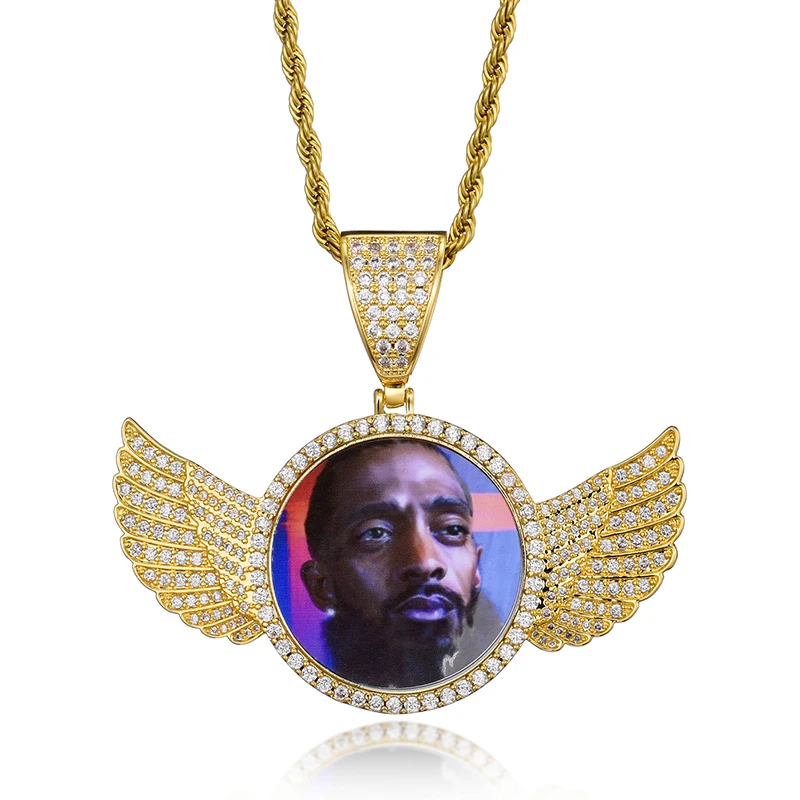 US7 Personalizate Foto Cu Cristal Aripi de Înger Pandantive Coliere de Aur de Argint de Culoare Zirconiu Cubi Bărbați Femei Hip-Hop-Cadouri Bijuterii