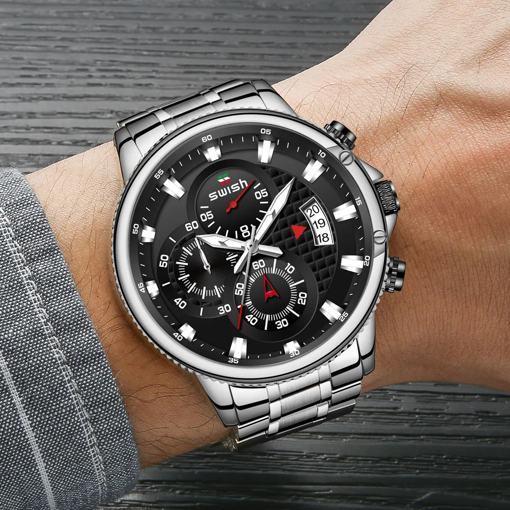 Relogio Masculino de luxo Complet din Oțel Inoxidabil de Argint Ceasuri Barbati 2020 Noua Moda Sport Cronograf Ceas Militar, Ceas