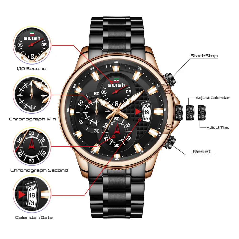 Relogio Masculino de luxo Complet din Oțel Inoxidabil de Argint Ceasuri Barbati 2020 Noua Moda Sport Cronograf Ceas Militar, Ceas