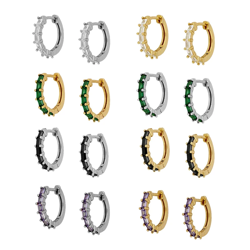 New Sosire Argint 925 Cercei pentru Femei, Verde/Negru/Violet/Alb Cristal Zircon Rotund Cerc Cercei Moda Bijuterii