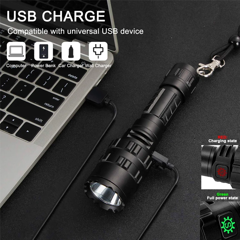 Strălucitoare Lanterna Tactice LED Ultra Luminos L2 Vânătoare lumina USB Reîncărcabilă rezistent la apa Lanterna cu 5 Moduri de 1*18650