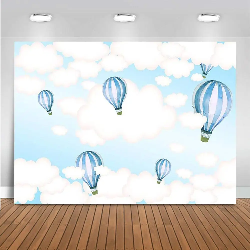 Balon cu Aer cald Fondul Copil de Dus Petrecere de Aniversare pentru Copii Decoratiuni Cer Albastru și Nori Albi Nou-născut Photo Studio Background