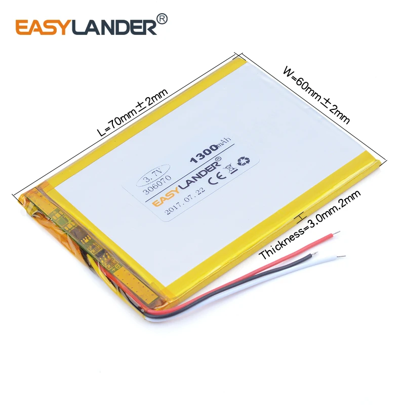 3-sârmă 306070 3.7 V, 1300mAh baterie Reîncărcabilă li-Polimer Baterie Pentru PSP GPS DVR E-Book Tablet PC Power Bank Wexler Carte E6005
