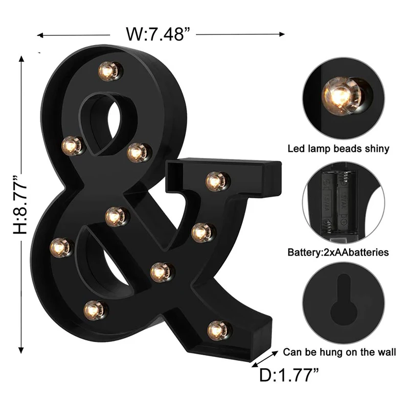 Nou Design Led Litere Lumini 26 Alfabet Negru Decorative Marquee Lămpi pentru Petrecerea de Nunta Aniversare Bar Acasă Decorare