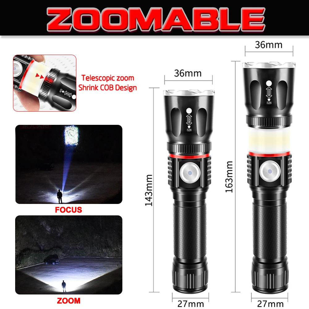 Încărcare USB High-end Lanterna LED din Jur COB lampă Coada magnet Suport de design zoom-L2 T6 4 moduri de Zoom Lanterna Vanatoare