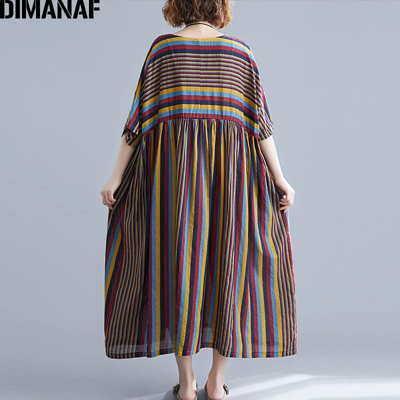 DIMANAF Femei, Plus Dimensiune Rochie Vintage de Dimensiuni Mari Toamnă Doamnă Elegantă Vestidos de Imprimare cu Dungi de sex Feminin Rochie de Bumbac Liber 5XL 6XL 2019