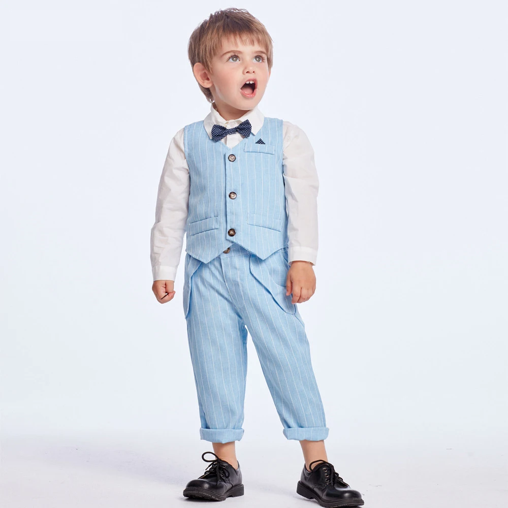 Băiețelul de îmbrăcăminte set nou de îmbrăcăminte pentru sugari Cămașă Albă Cu Papion+Dungi Vesta+Pantaloni Domn Costum Copii Haine Băiat