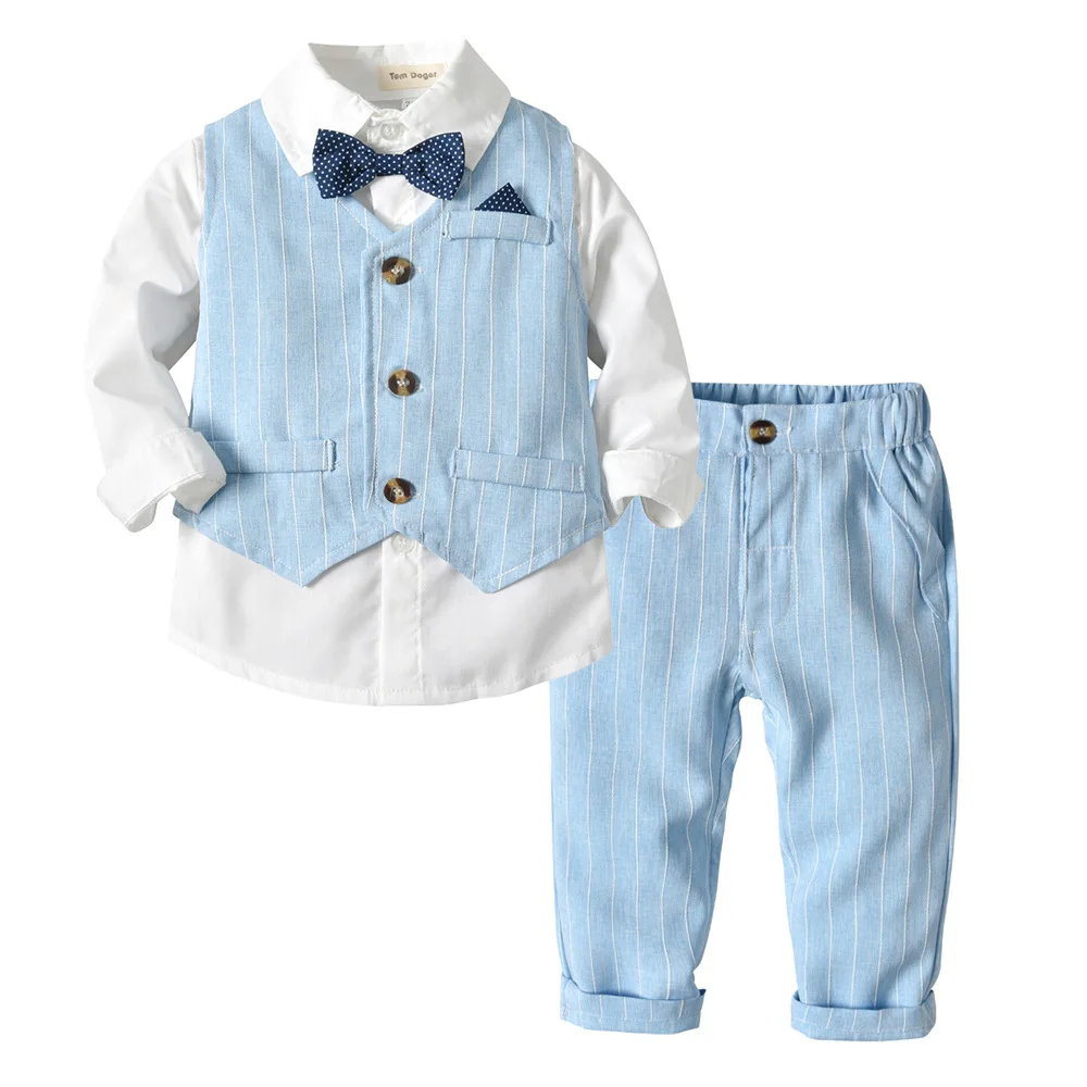 Băiețelul de îmbrăcăminte set nou de îmbrăcăminte pentru sugari Cămașă Albă Cu Papion+Dungi Vesta+Pantaloni Domn Costum Copii Haine Băiat