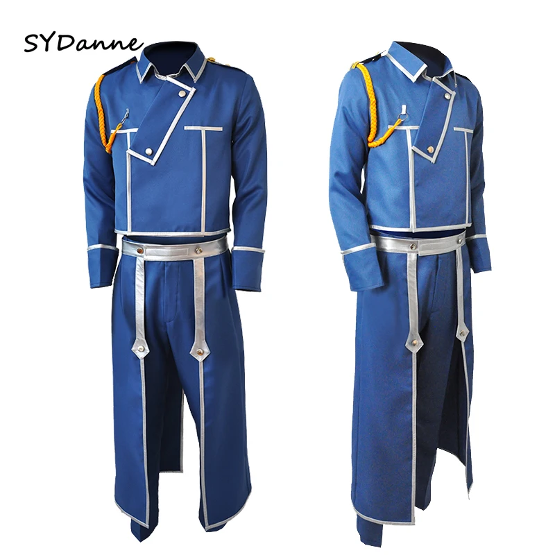 Anime FullMetal Alchemist Roy Mustang Cosplay Costum Adult Femei Barbati Haine Albastru Uniforma Armatei Top Sacou Pantaloni Șorț set