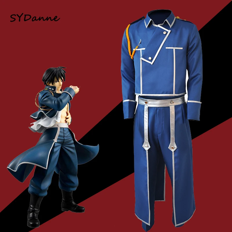 Anime FullMetal Alchemist Roy Mustang Cosplay Costum Adult Femei Barbati Haine Albastru Uniforma Armatei Top Sacou Pantaloni Șorț set