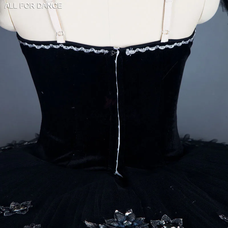 Negru Corset din Catifea cu Decor Bogat Profesionale Balet Tutu Dans Clasic Tutu Black Swan Balet Tutu