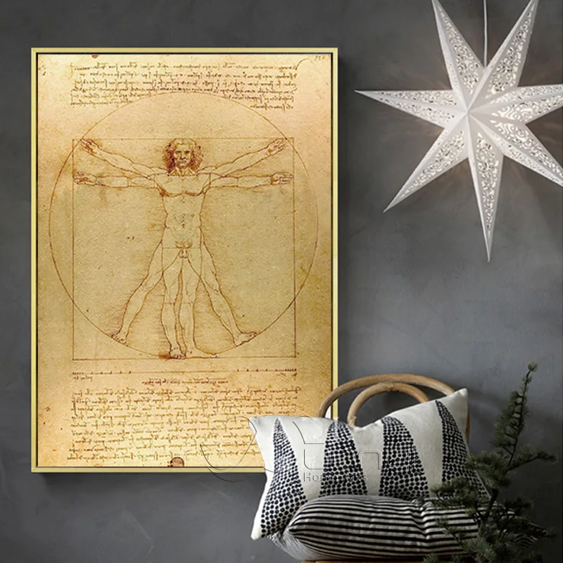 Clasic Celebru Tablou De Epocă Postere De Da Vinci Manuscris Imagine Vitruvian Man Panza Printuri Moderne, Arta De Perete Decor Acasă
