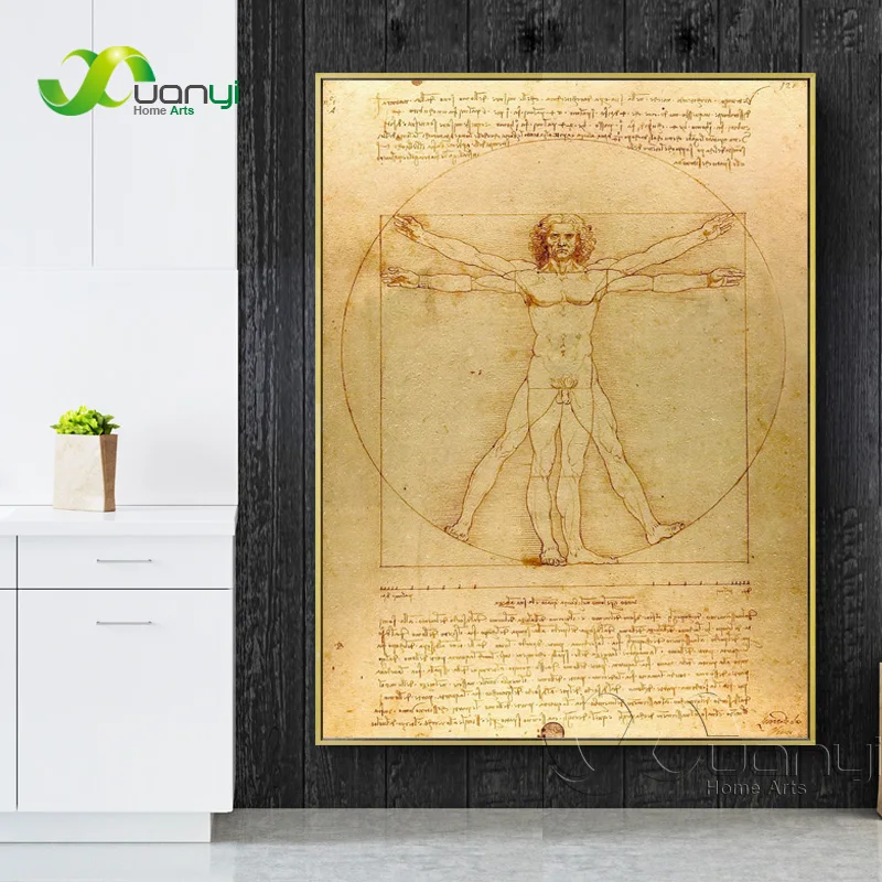 Clasic Celebru Tablou De Epocă Postere De Da Vinci Manuscris Imagine Vitruvian Man Panza Printuri Moderne, Arta De Perete Decor Acasă