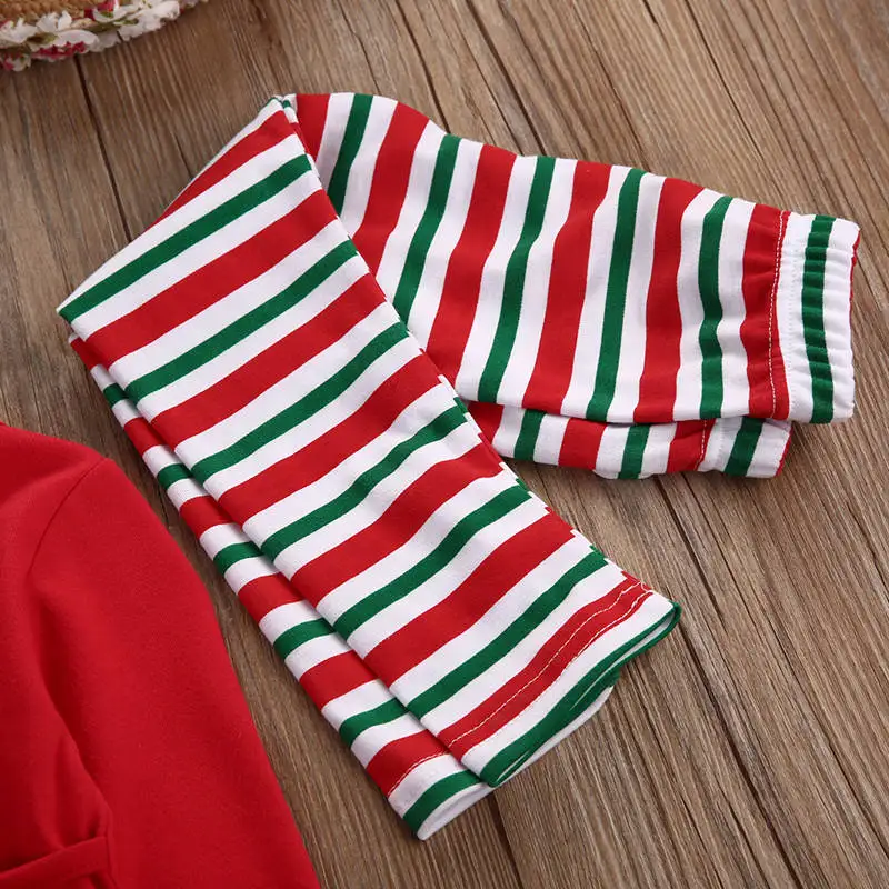 Crăciun 2 Buc pentru Sugari Fete pentru Copii Haine de Crăciun Cerb Dantelă Topuri cu Maneci Lungi Lungi Pantaloni în Dungi Jambiere Tinutele Set 1-6Y Îmbrăcăminte