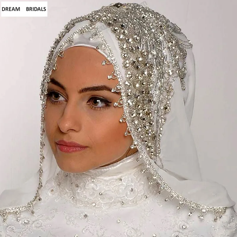 Personalizat Musulman Voaluri Hijab Lux Margele De Cristal De Mireasa, Voaluri, Un Strat La Îndemână Făcut Nunta Accesorii Velos De Novia