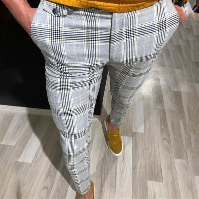 2019 Toamna Bărbați Verificat Pantaloni Formale Smart Casual Office de Afaceri Rochie Pantaloni Elastic Direct Carouri de sex Masculin Pantaloni Plus Dimensiune