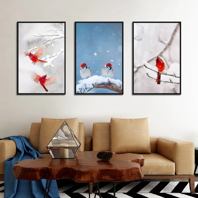 Nordic Print Canvas Tablou Modern Iarna Cedru Roșu Pasăre Pictura Decorativa Poster Art Decor Dormitor, Camera De Zi Murală