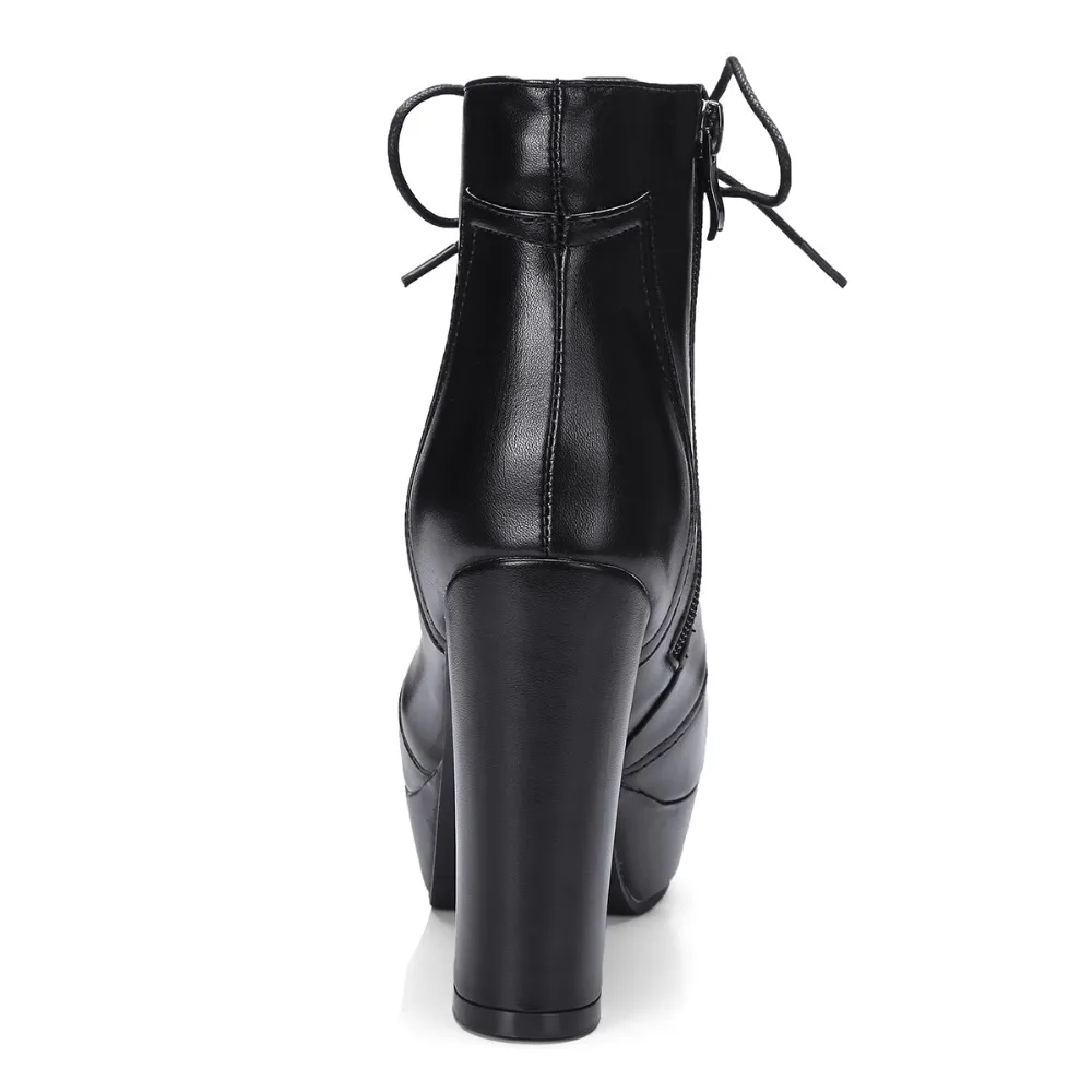 Moda Glezna Cizme Pentru Femei Tocuri inalte Dantelă-up Platforma Cizme Motocicleta Negru Maro din piele PU Scurt Pantofi Femeie de Dimensiuni Mari
