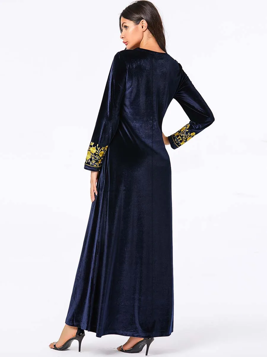 Dubai Caftan De Catifea Musulman Rochie Femei Maxi Kimono Jubah Robă Lungă Abaya Hijab Rochii Arabe Islamice Îmbrăcăminte Turcia Arabă Rochie