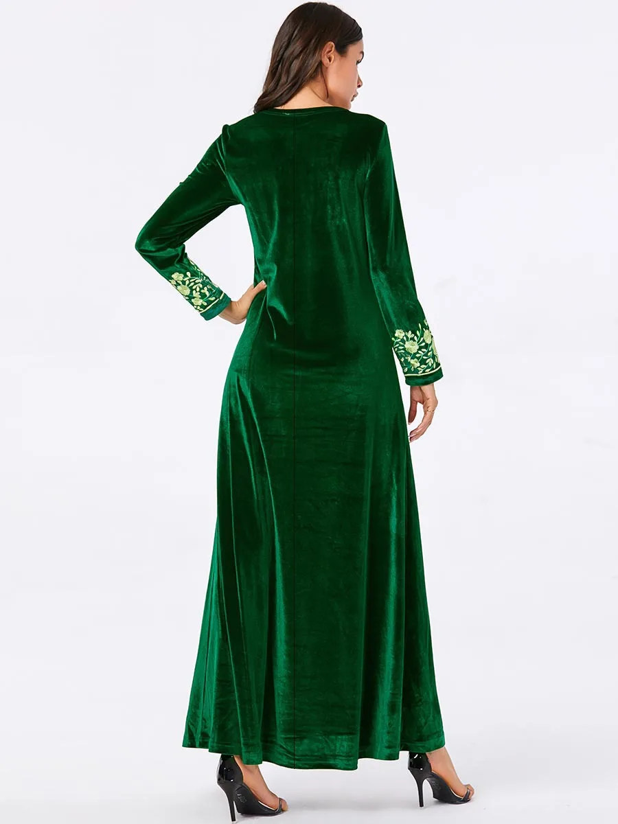 Dubai Caftan De Catifea Musulman Rochie Femei Maxi Kimono Jubah Robă Lungă Abaya Hijab Rochii Arabe Islamice Îmbrăcăminte Turcia Arabă Rochie