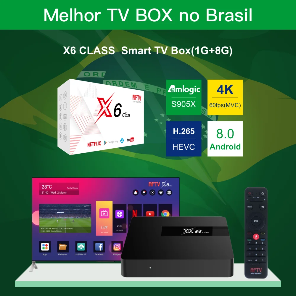 X6 Clasa S905X Android 8.0 Android TV Box 8G 1G 4K/60fps Melhor Brasil TV Box de Înaltă Calitate Android tv Box pentru Brasil