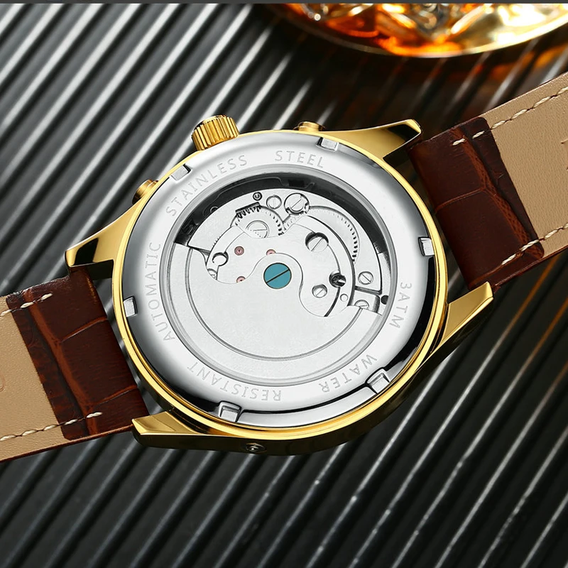 KINYUED Top Brand de Lux de Aur Ton de sex Masculin Ceas Gol Automate Mecanice de Afaceri Impermeabil Ceasuri pentru Bărbați Ceasuri Auto Data