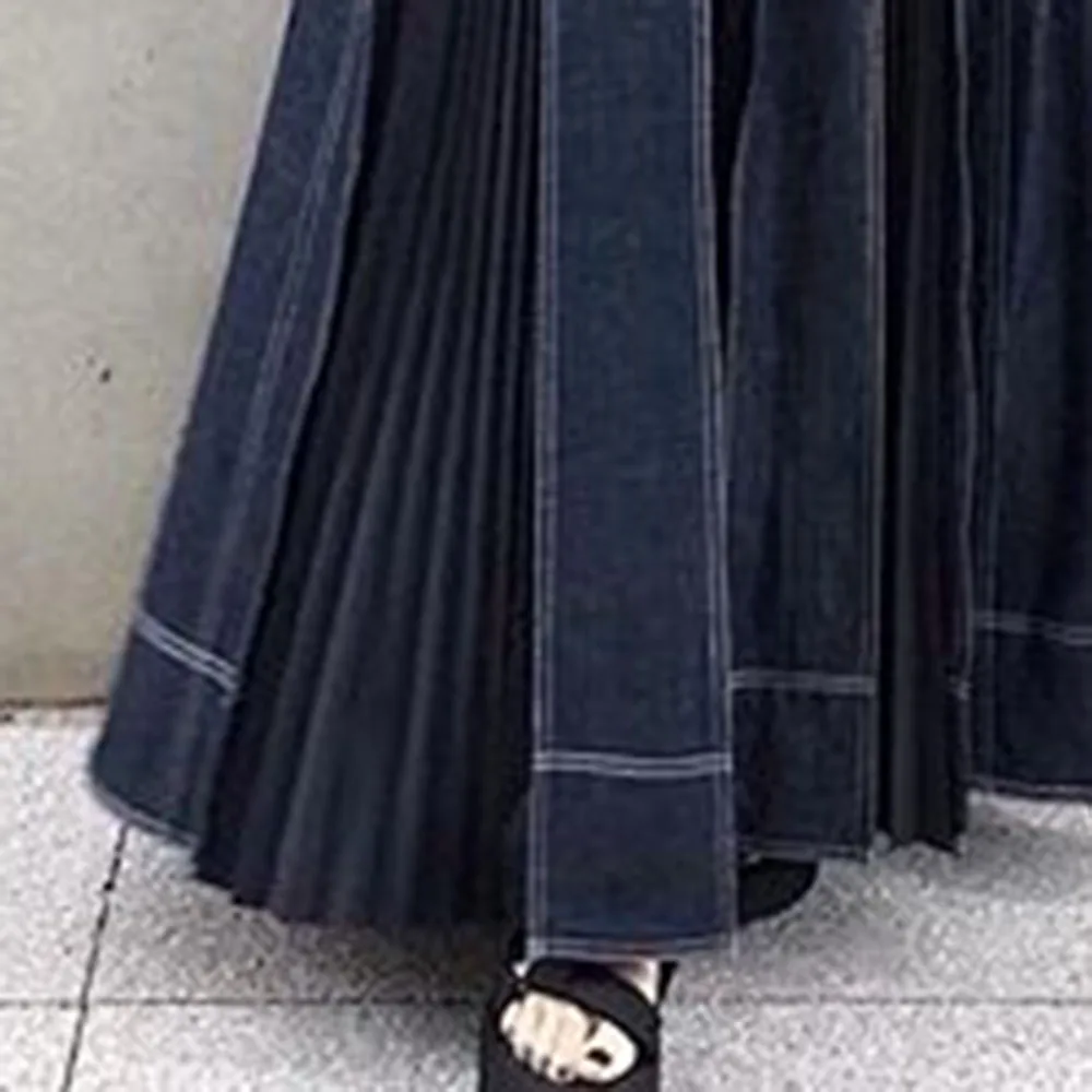 O Singură Bucată Rochie Denim Moda Coreeană Stil Curea De Spaghete Mozaic Timp Vestidos 2020 Toamna Femei Albastru Maxi Jean Rochie Plisată