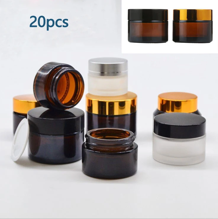 20buc(5g/10g/15g/20g/30g/50g) Amber Clar Borcan de Sticlă Container Cosmetice Crema Lotiune de Pulbere Mată Mată Oală de Călătorie Sticla