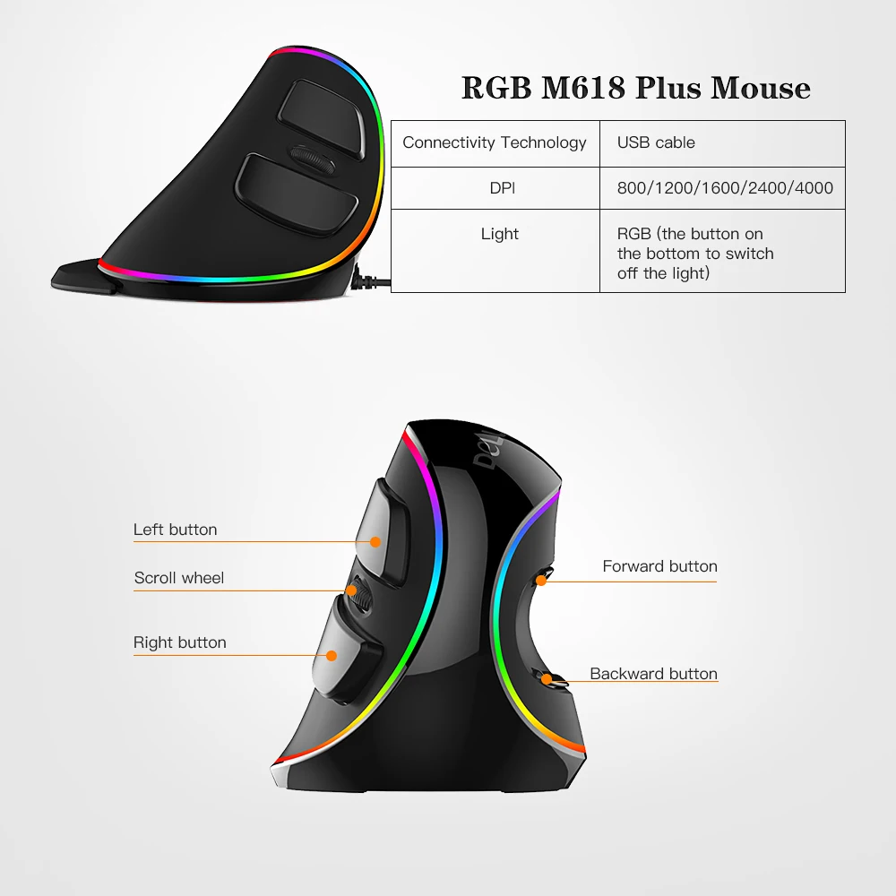 Delux M618 Plus RGB Gaming Mouse Optic cu Fir Soareci Ergonomic Mouse Gamer 6 Butoane Pentru PC, Laptop, Desktop csgo, dota 2 pe Calculator