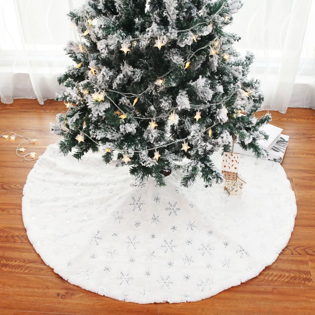 Pomul De Crăciun Fuste De Blana Faux Alb De Pluș De Aur, Argint Fulg De Zăpadă Pom De Crăciun Mat Fusta Copac Xmas Party De Anul Nou Decoratiuni
