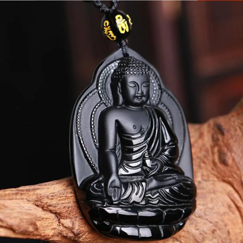 Naturale Obsidian Negru Piatra Bodhisattva Pandantiv Colier populare de moda de tip boutique de bijuterii, statuia lui Buddha Pandantiv Colier Bijuterie