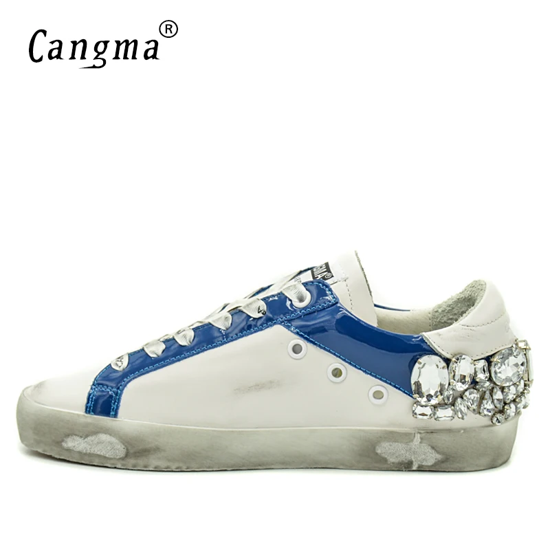 CANGMA Brand Italian Adidasi Femei Pantofi de Diamant Cristal Vintage din Piele Albă Bass Apartamente Respirabil Femei Pantofi Casual