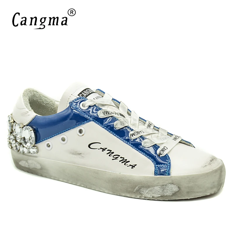 CANGMA Brand Italian Adidasi Femei Pantofi de Diamant Cristal Vintage din Piele Albă Bass Apartamente Respirabil Femei Pantofi Casual