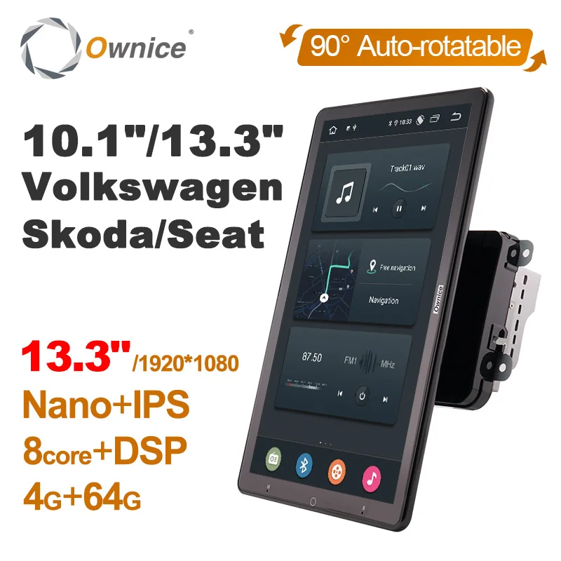 13.3 Inch, 1920*1080 Ownice 2 Din Android 10.0 Radio Auto pentru VW Skoda Seat GPS Auto Sistem Audio Stereo Player Auto Rotativ