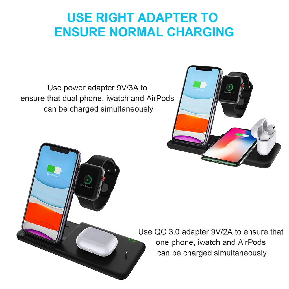 15W Qi Rapid Încărcător Wireless Stand Pentru iPhone 11 XS XR X 8 Samsung S10 S20 4 în 1 Statie de Incarcare pentru Apple Watch Airpods pro