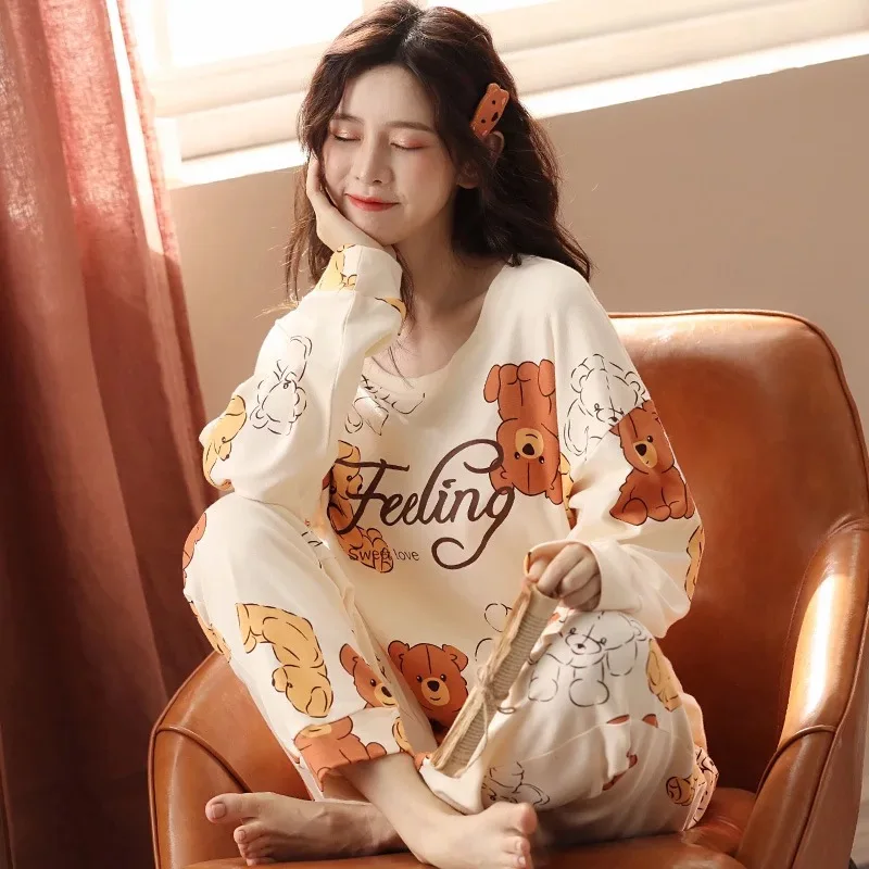 2020 Femei Dulce 2 buc Homewear Guler Rotund Desene animate Drăguț Capsuni Imprimate O-Gat Maneci Doamnelor Moale Vrac Set de Pijama