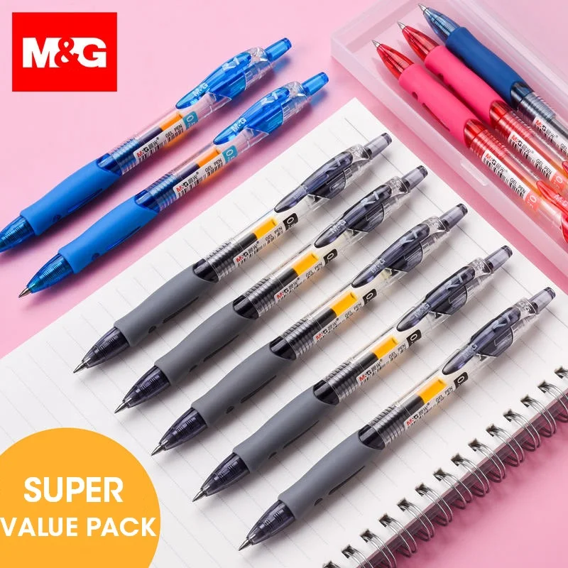 M&G Retractabil Pixuri cu Gel 0.5 mm,Extra Fin,Negru/Albastru/Rosu/Albastru-Închis,Reîncărcabile & Comfort Grip,Birou Școală, Scris de Aprovizionare