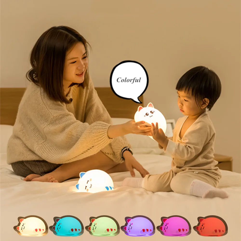 Cat a CONDUS Lumina de Noapte cu Senzor Tactil Colorat Estompat USB Reîncărcabilă Desene animate Silicon Dormitor Lampă de Noptieră pentru copii Copii Copii