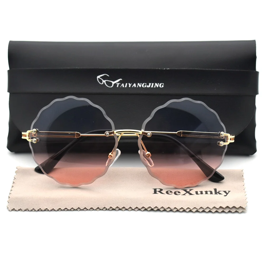 2020 Flori Rotund ochelari de Soare pentru Femei Brand de Lux fără ramă Ramă de Ochelari de Soare Doamnelor Nuante Trend în aer liber Rosie UV400 Ochelari